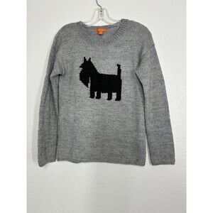 Joe Fresh Sweater Womens Small Gray Scottie Dog Graphic Crewneck Knit Pullover